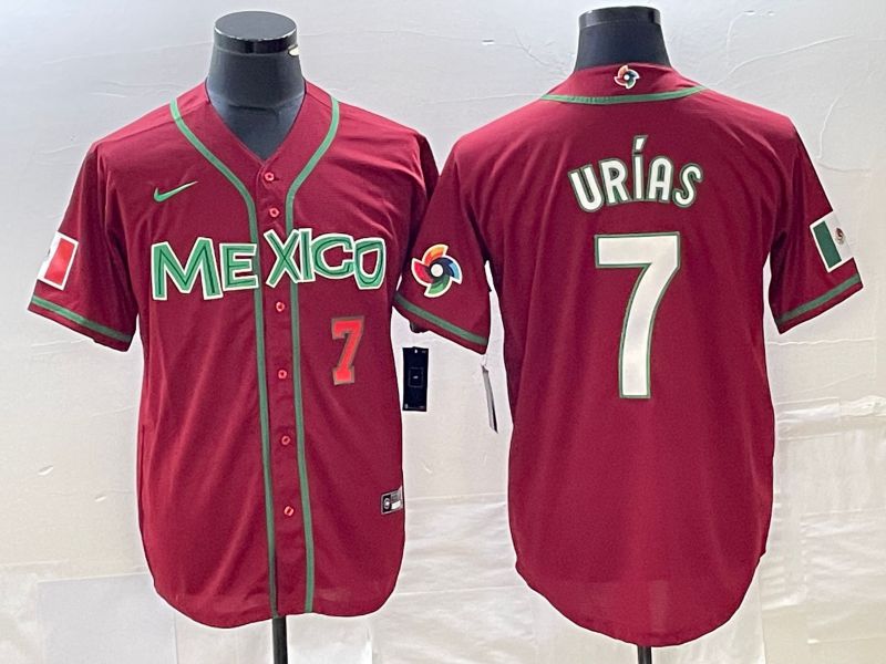 Men 2023 World Cub Mexico 7 Urias Red white Nike MLB Jersey9